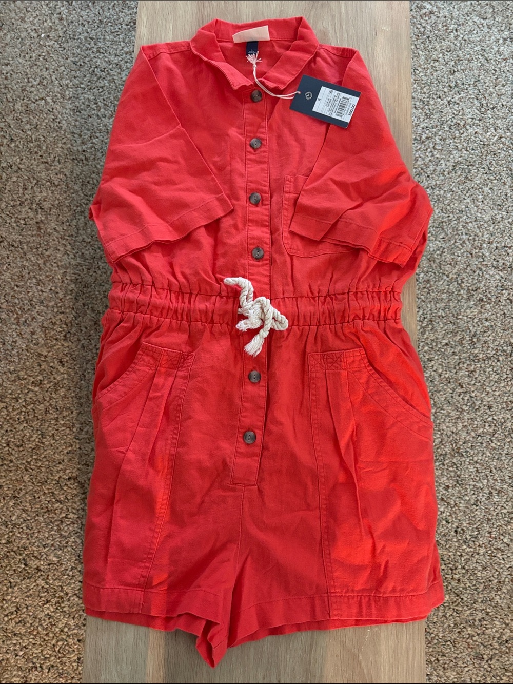 Universal Thread Red Short-Sleeve Tie-Waist Romper